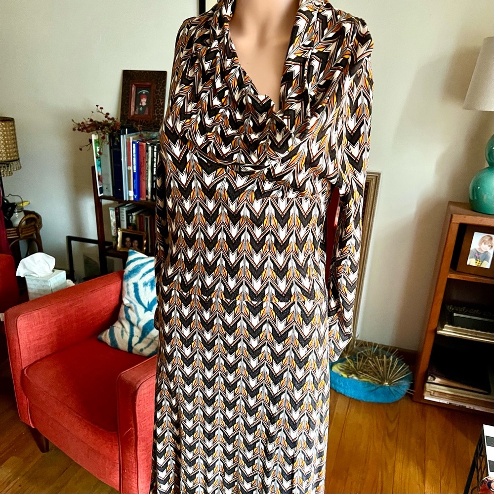 Vintage 90s LOFT Chevron Cowl Neck Dress - Picture 3 of 5
